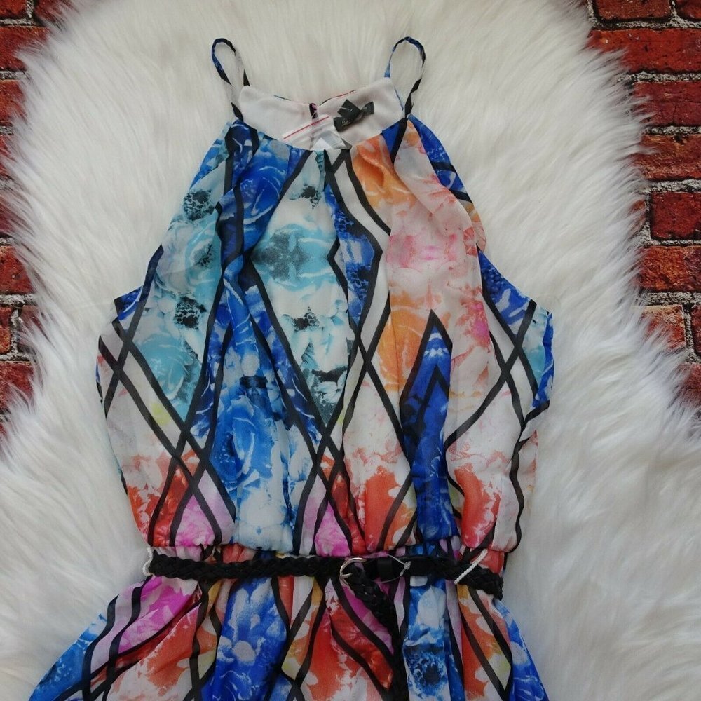 NWT Lily Rose Belted Maxi Dress Halter Neck Sleeveless Floral Boho Geometric XS - Picture 4 of 12